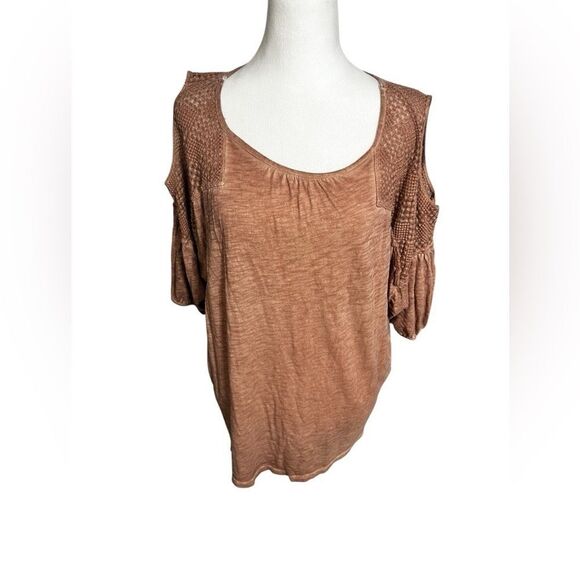 XCVI Rust Colored Blouse cut out shoulder burn out style medium oversized - Picture 10 of 15